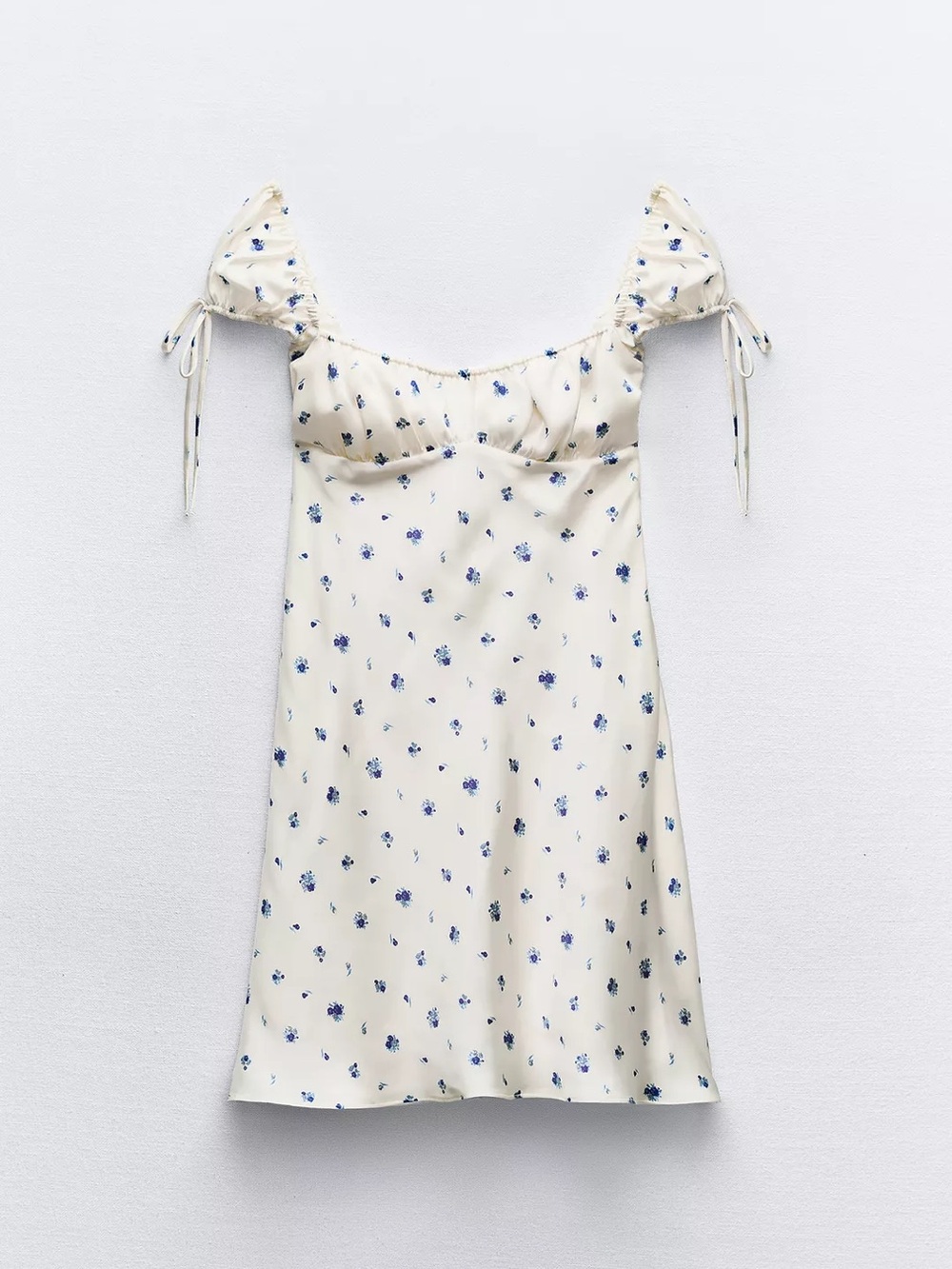 Zara Cream Mini Dress with Blue Floral Print